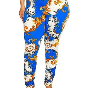 Royal Print High Waisted Ruched Leggings